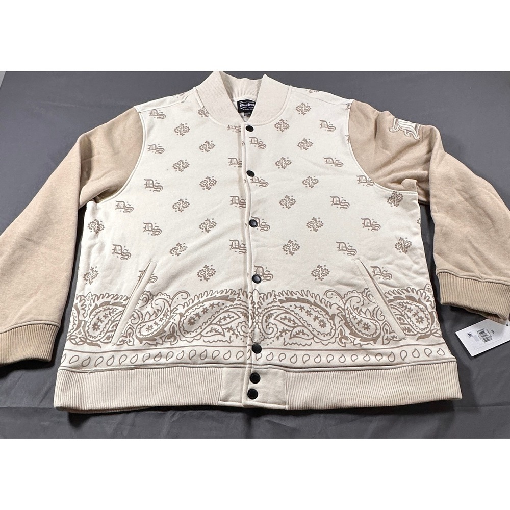 Dogg Supply‎ Snoop Dogg Paisley Monogram Varsity Bomber Jacket Cream Tan 2XL